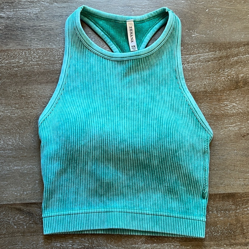Zenana Padded Ribbed Racer Crop - Picture 3 of 6